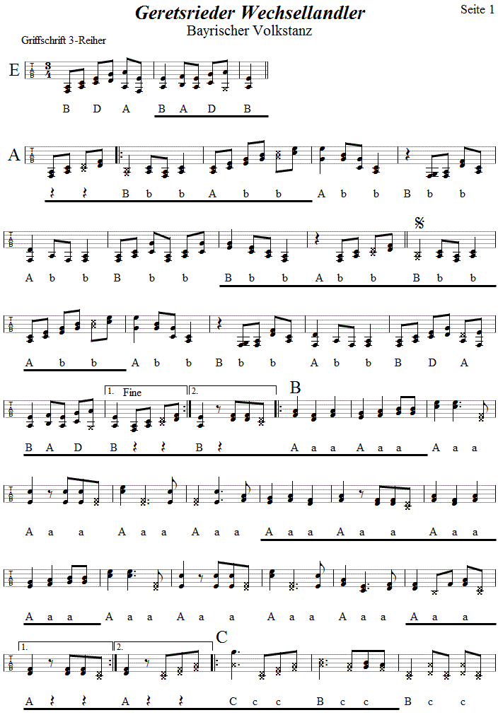 Geretsrieder Wechsellandler, in Griffschrift für Steirische Harmonika