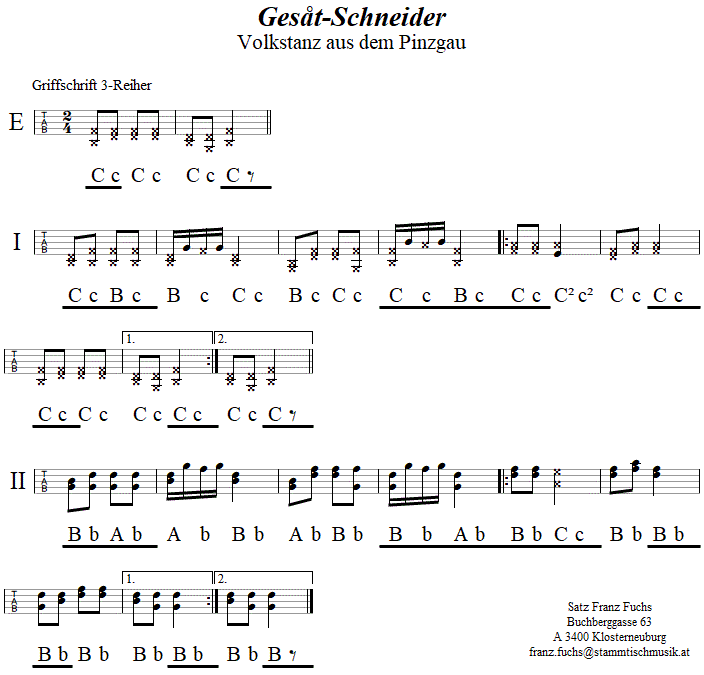 Gesåt-Schneider, in Griffschrift für Steirische Harmonika