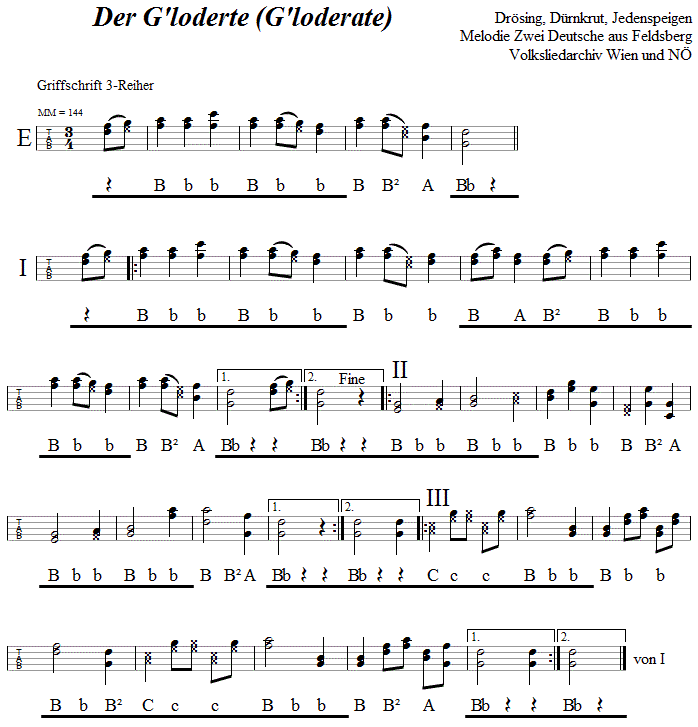 Der G'loderte - in Griffschrift für Steirische Harmonika