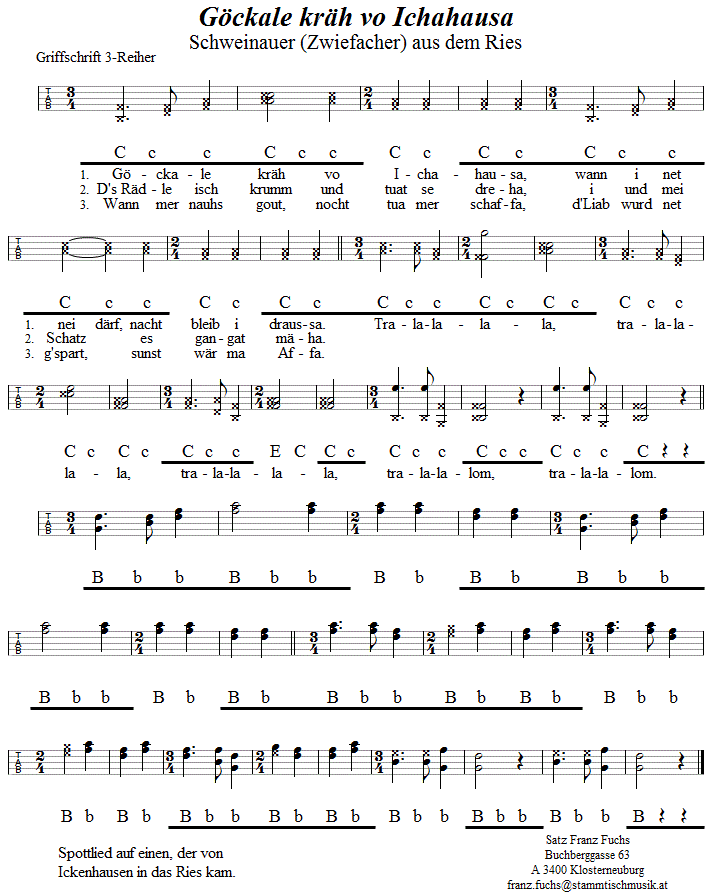 Göckale kräh vo Ichahausa - Zwiefacher in Griffschrift für Steirische Harmonika