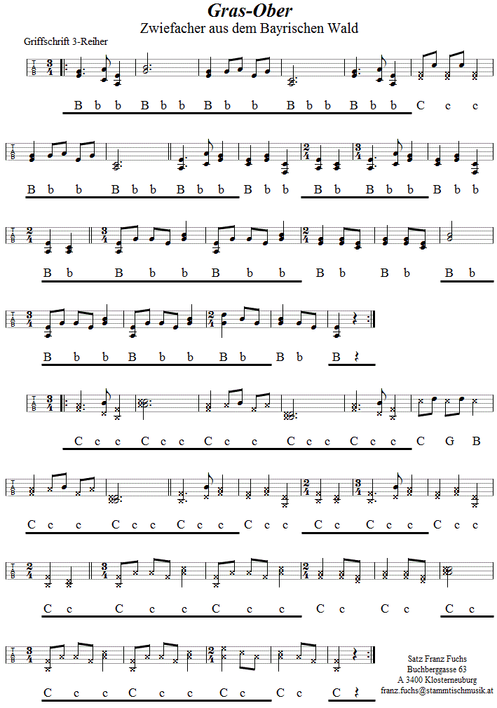 Gras-Ober, Zwiefacher in Griffschrift für Steirische Harmonika