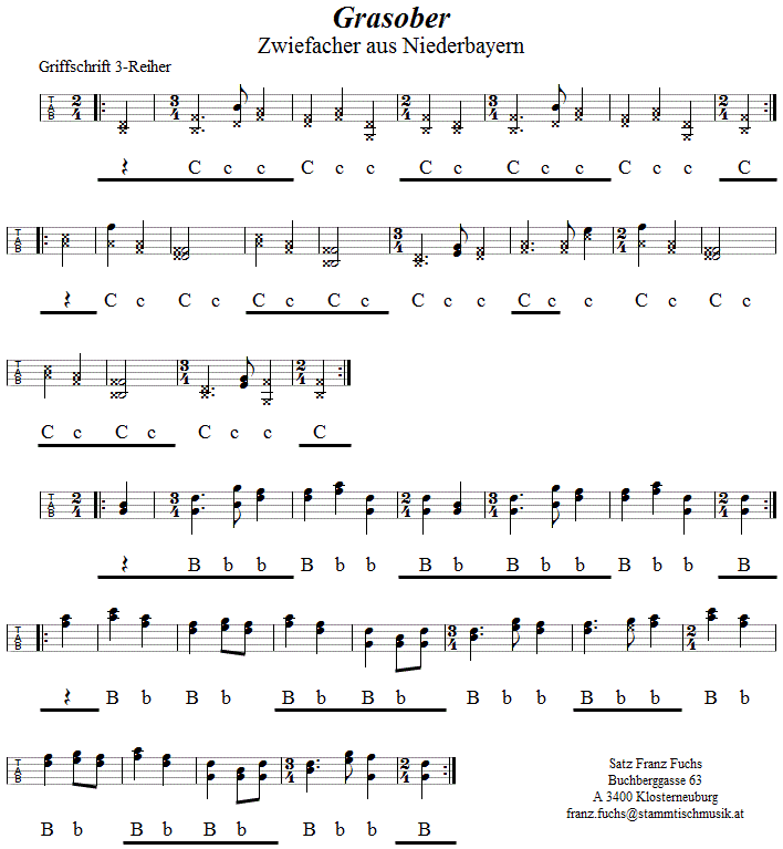 Grasober, Zwiefacher in Griffschrift für Steirische Harmonika