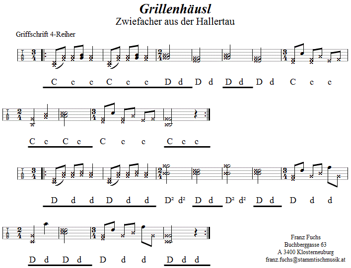 Grillenhäusl, Zwiefacher in Griffschrift für Steirische Harmonika