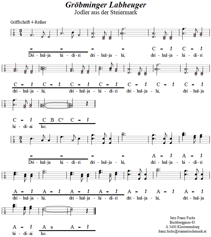 Gröbminger Labheuger - Jodler - in Griffschrift für Steirische Harmonika