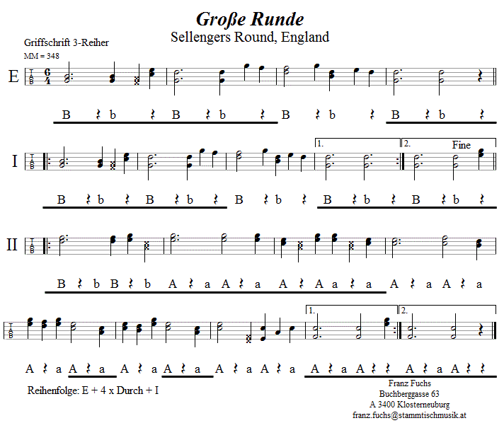 Große Runde (Sellengers Round), in Griffschrift für Steirische Harmonika