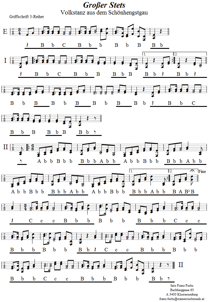 Großer Stets, in Griffschrift für Steirische Harmonika