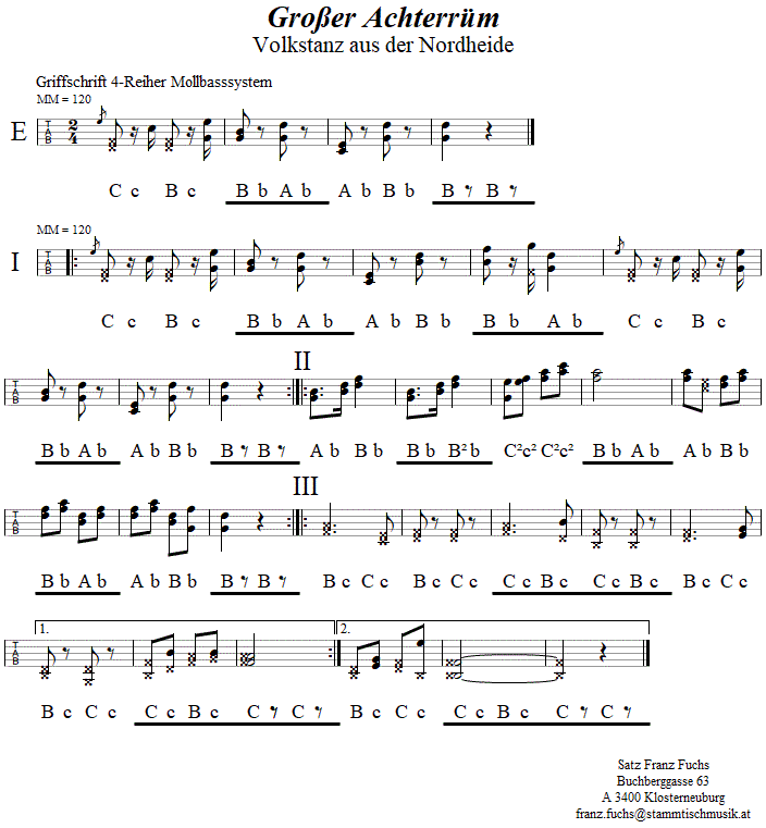 Großer Achterrüm in Griffschrift für Steirische Harmonika