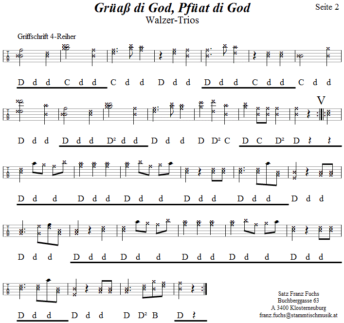 Grüaß di God Pfüat di God, in Griffschrift für Steirische Harmonika