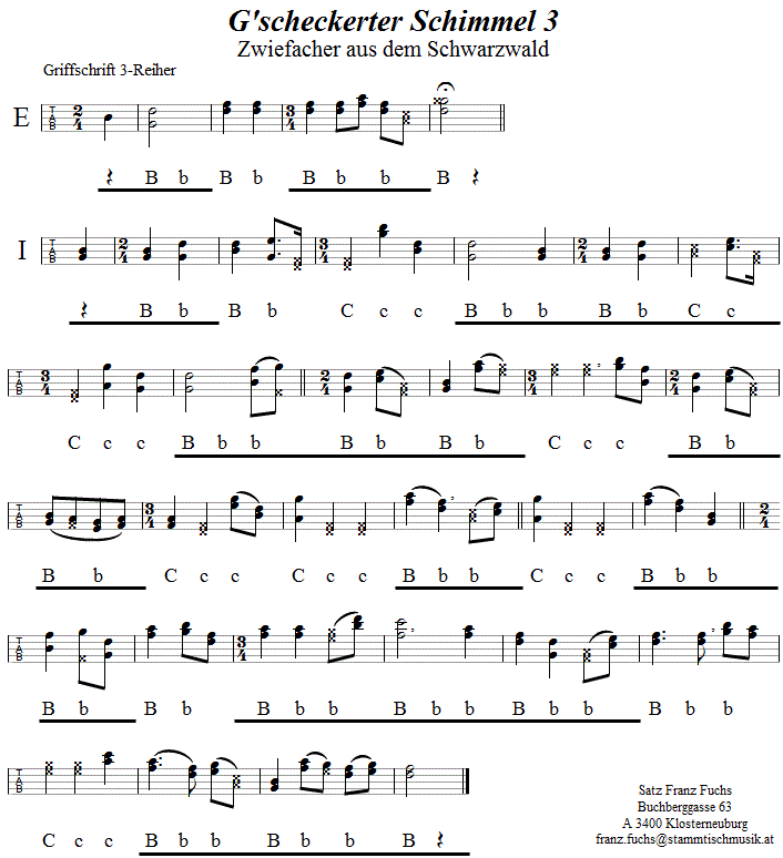 Gscheckerter Schimmel, Zwiefacher in Griffschrift für Steirische Harmonika