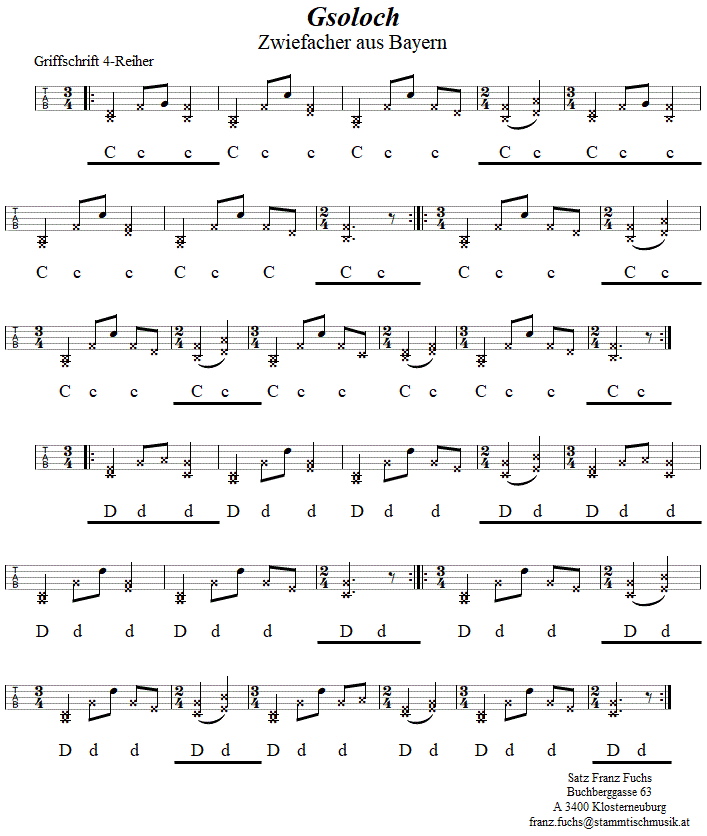 Gsoloch Zwiefacher, in Griffschrift für Steirische Harmonika