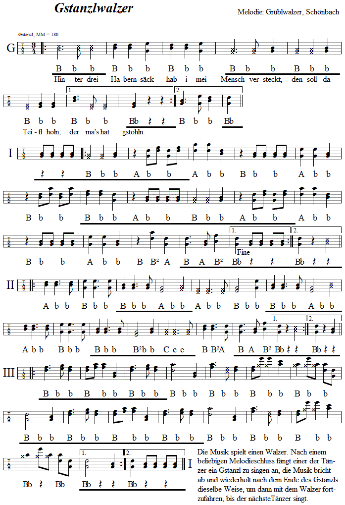 Gstanzlwalzer, in Griffschrift für Steirische Harmonika