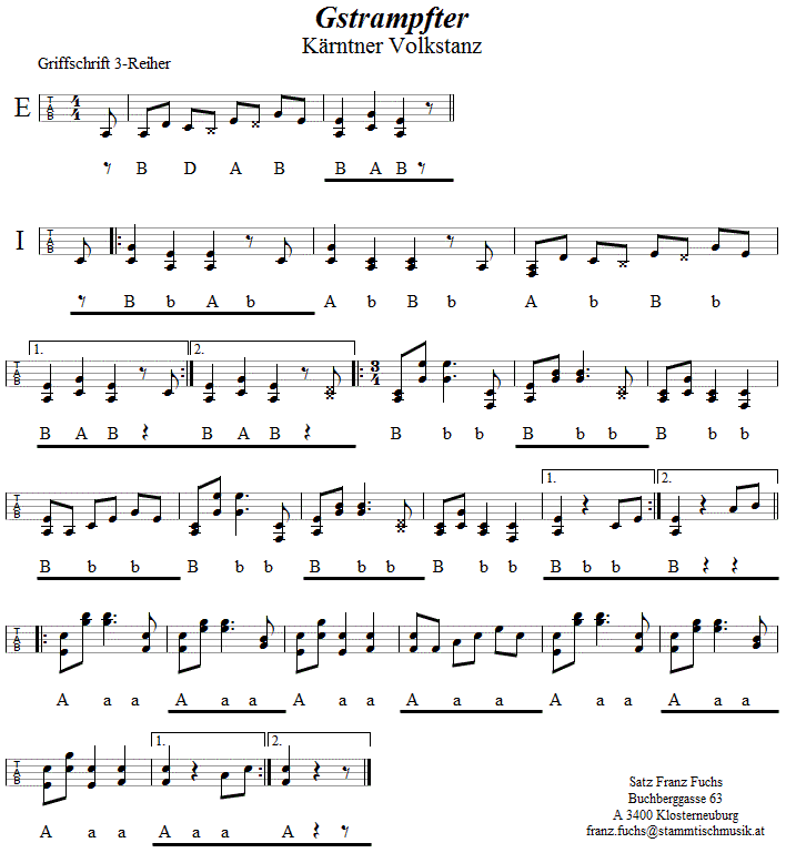 Gstrampfter, in Griffschrift für Steirische Harmonika