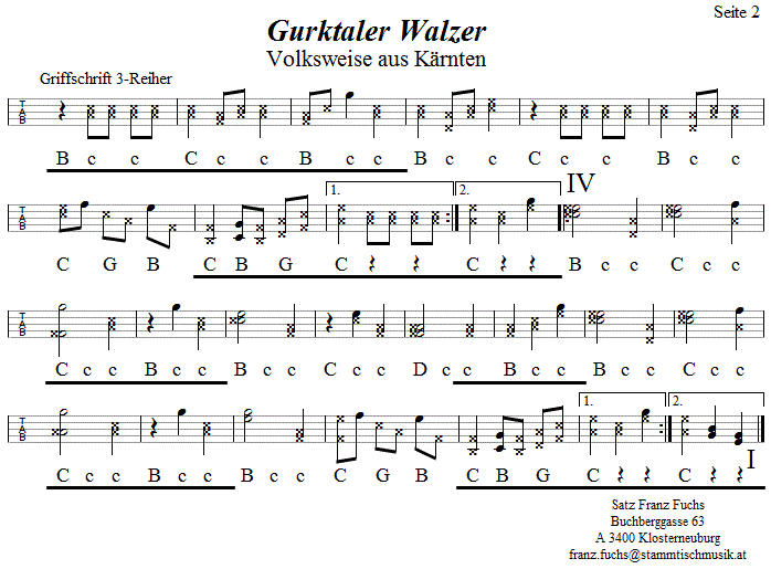 Gurktaler Walzer in Griffschrift für steirische Harmonika - Noten aus dem Repertoire - Volksmusik im Wirtshaus