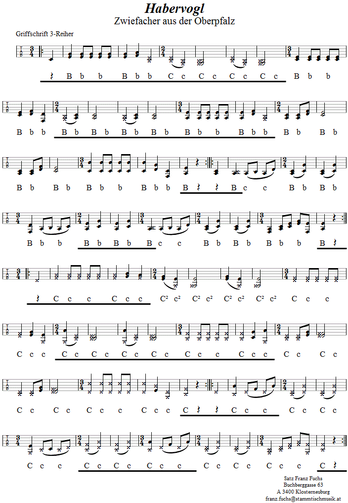 Habervogl - Zwiefacher, in Griffschrift für Steirische Harmonika