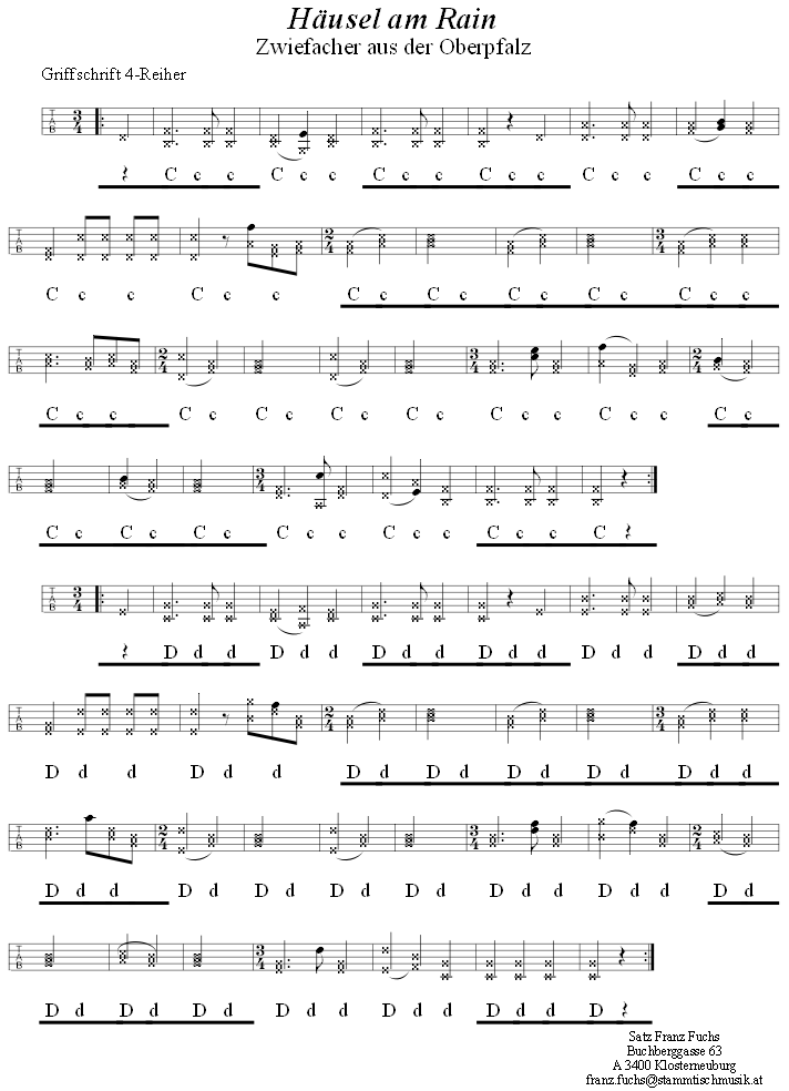 Häusel am Rain, Zwiefacher in Griffschrift für Steirische Harmonika