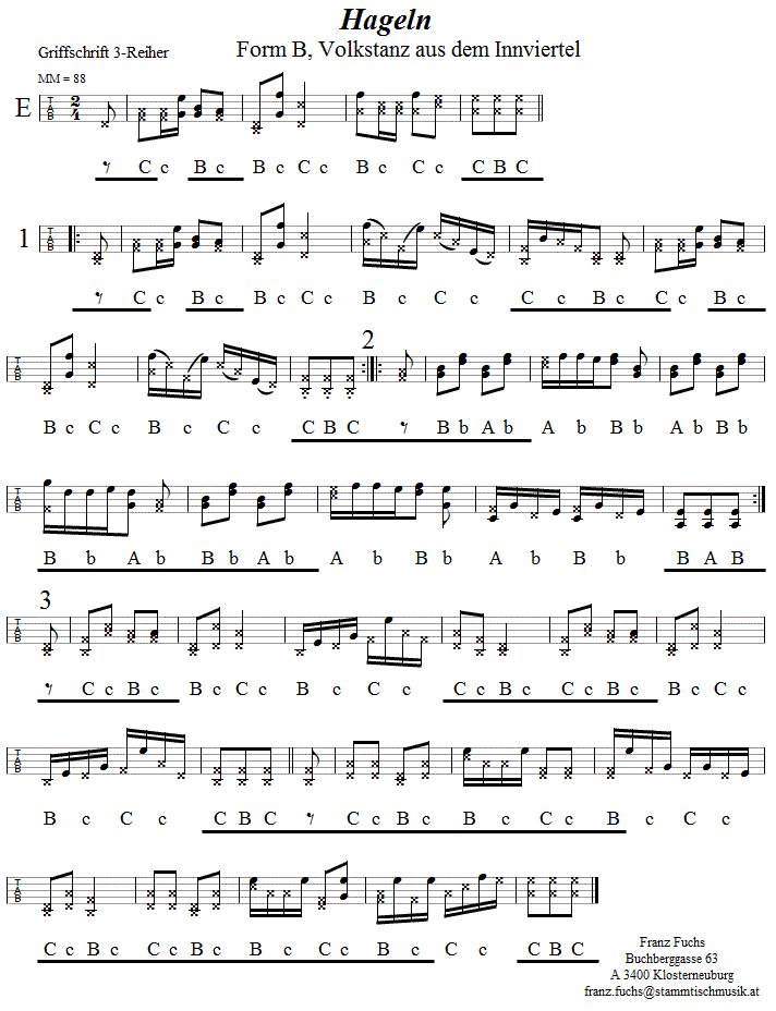 Hageln, Form B, Volkstanznoten