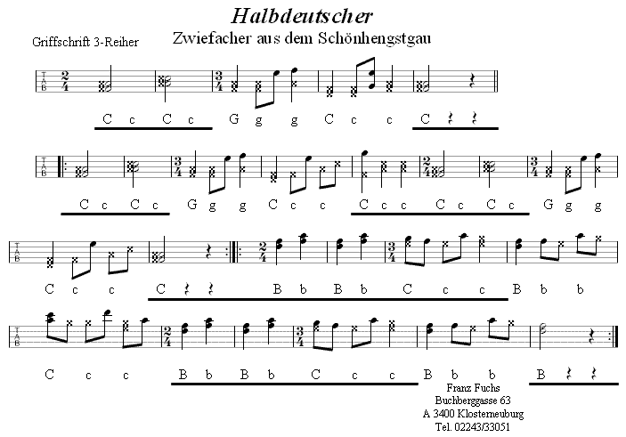 Halbdeutscher - Zwiefacher in Griffschrift für Steirische Harmonika