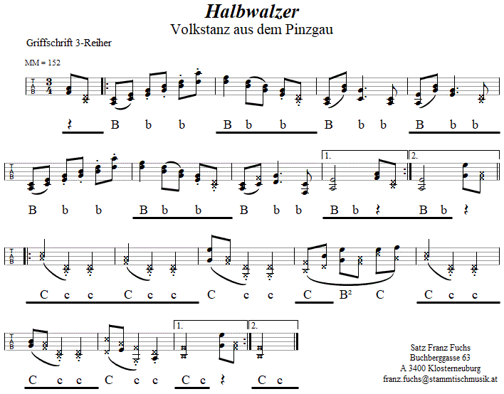 Halbwalzer, in Griffschrift für Steirische Harmonika