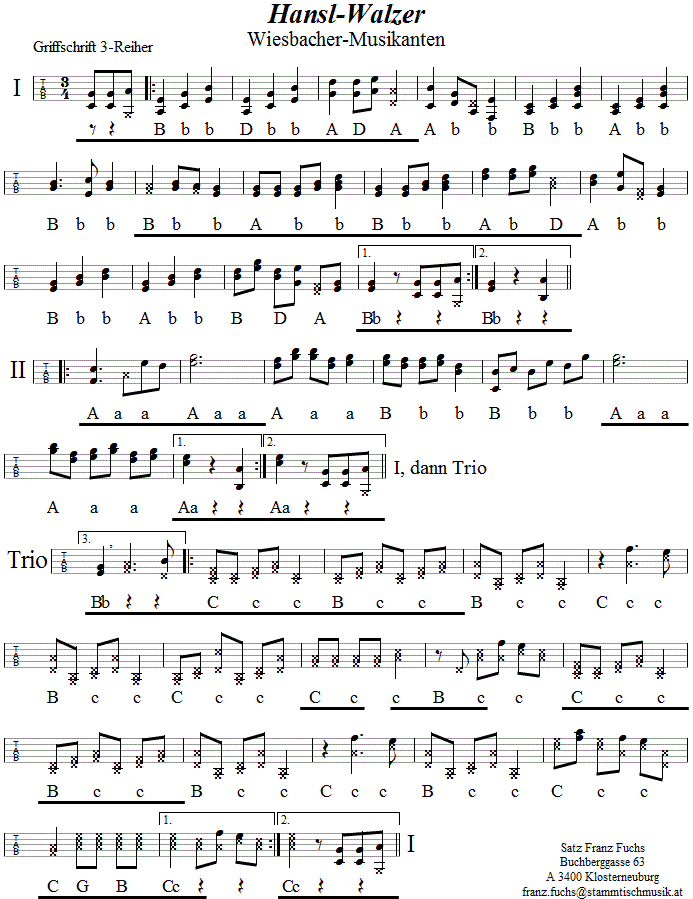 Hanslwalzer in Griffschrift für Steirische Harmonika