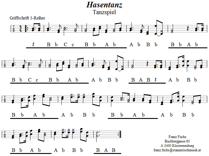 Hasentanz Tanzspiel, in Griffschrift für Steirische Harmonika