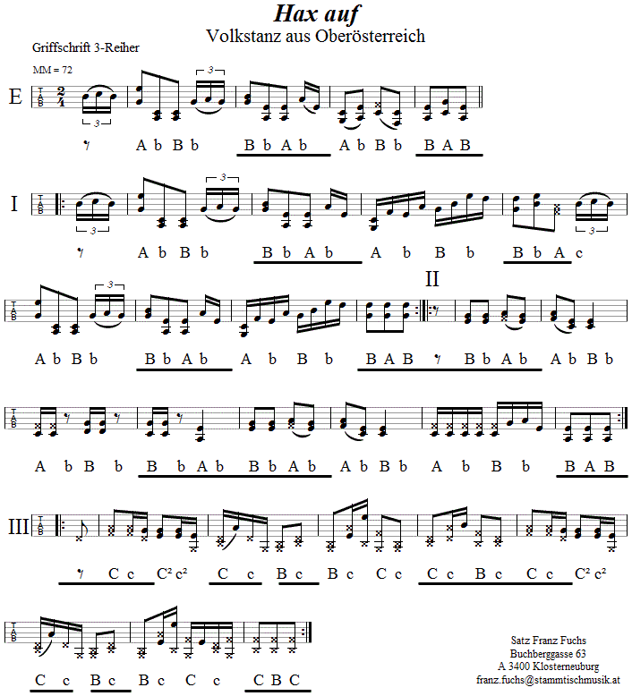 Hax auf, in Griffschrift für Steirische Harmonika