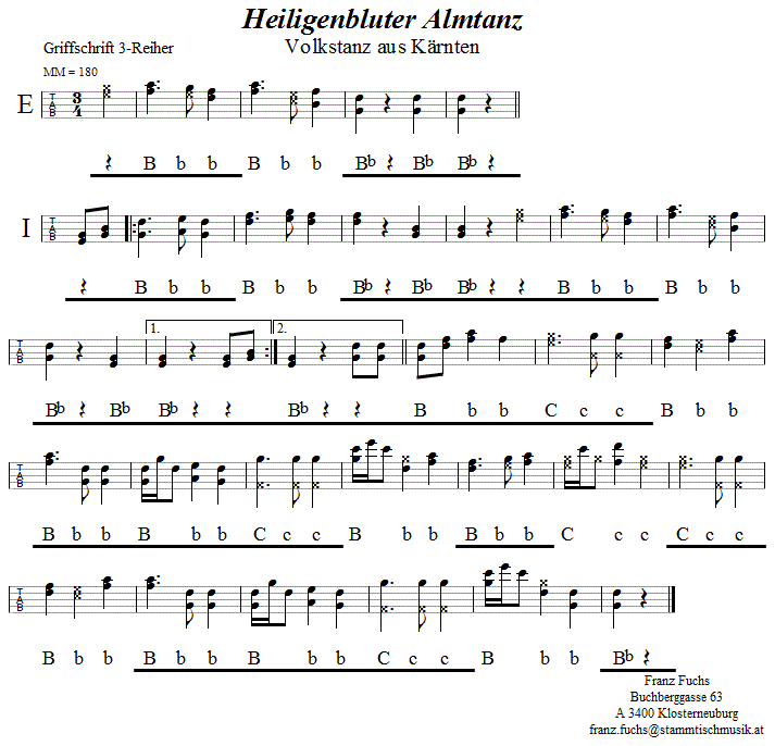 Heiligenbluter Almtanz in Griffschrift für Steirische Harmonika