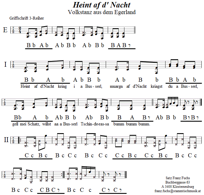 Heint af d' Nacht - in Griffschrift für Steirische Harmonika