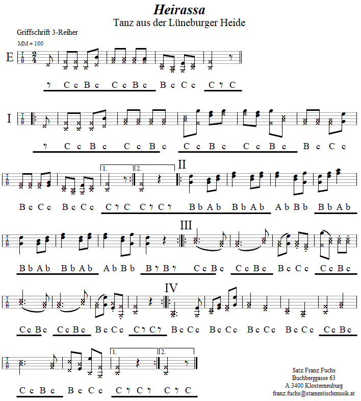 Heirassa, in Griffschrift für Steirische Harmonika