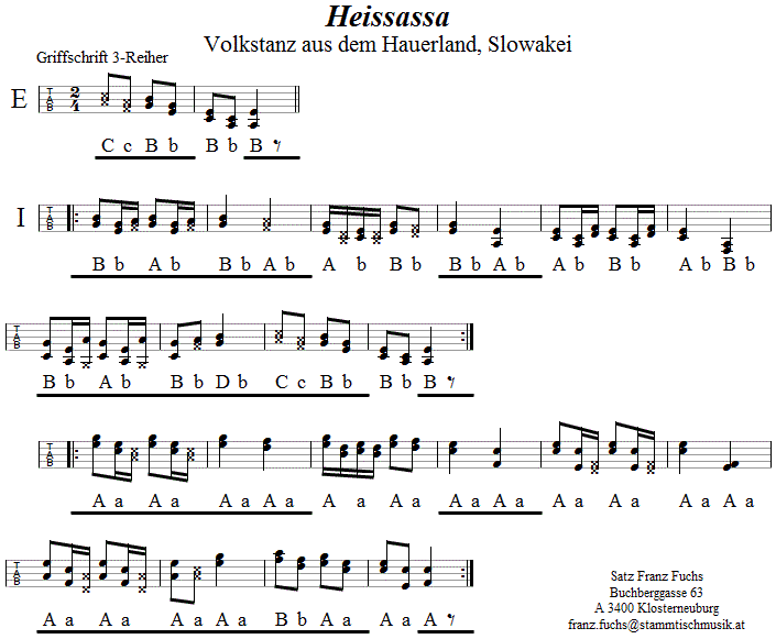 Heissassa in Griffschrift für Steirische Harmonika