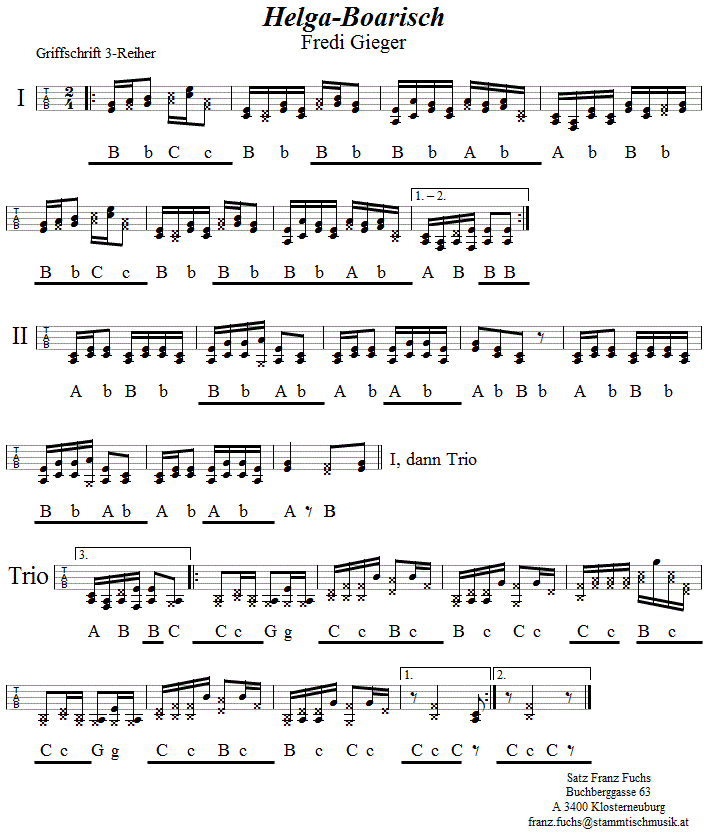 Helga-Boarisch von Fredi Gieger - in Griffschrift für Steirische Harmonika