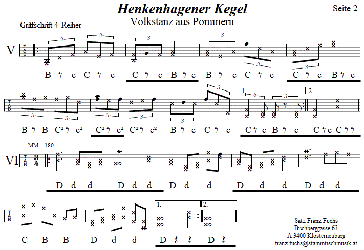 Henkenhagener Kegel - in Griffschrift für Steirische Harmoanika
