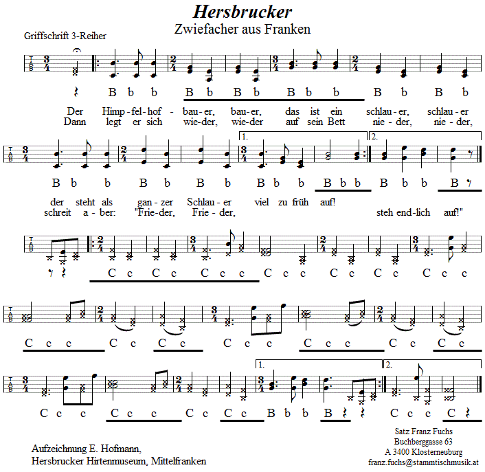 Hersbrucker, Zwiefacher in Griffschrift für Steirische Harmonika