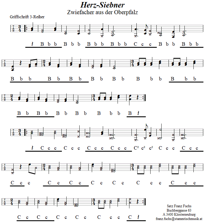 Herz Siebner, Zwiefacher, in Griffschrift für Steirische Harmonika