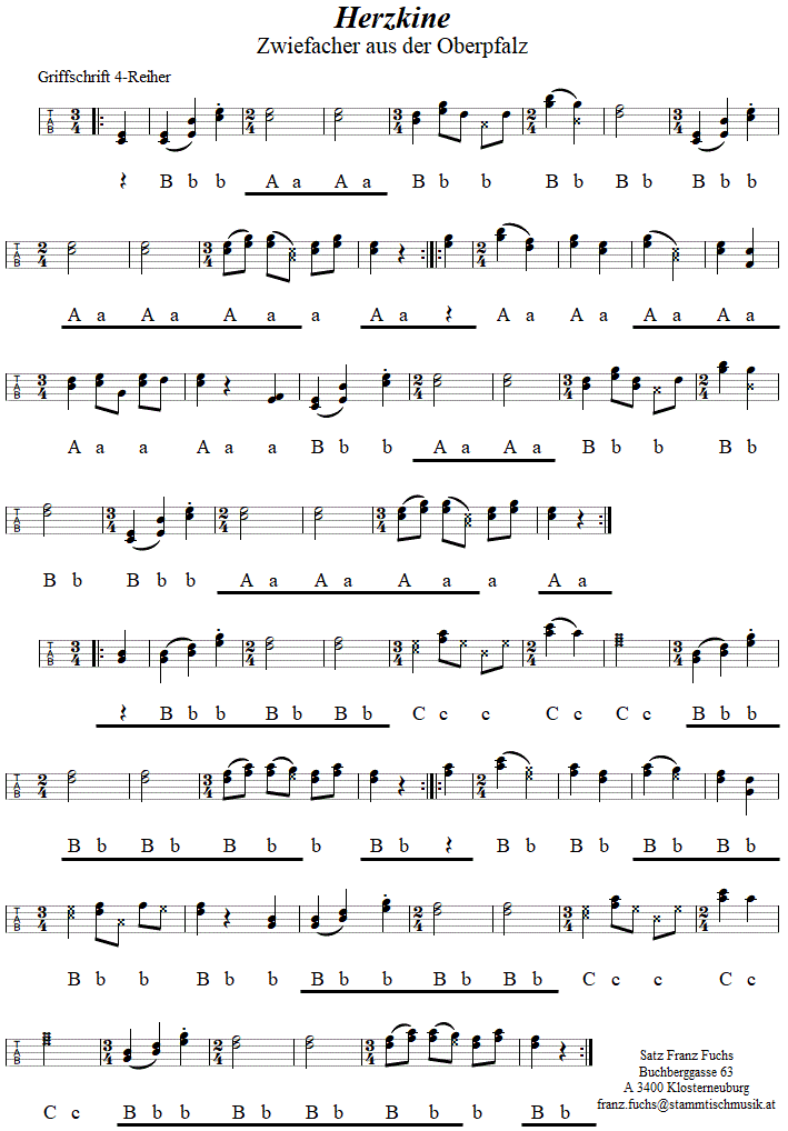 Herzkine, Zwiefacher in Griffschrift für Steirische Harmonika