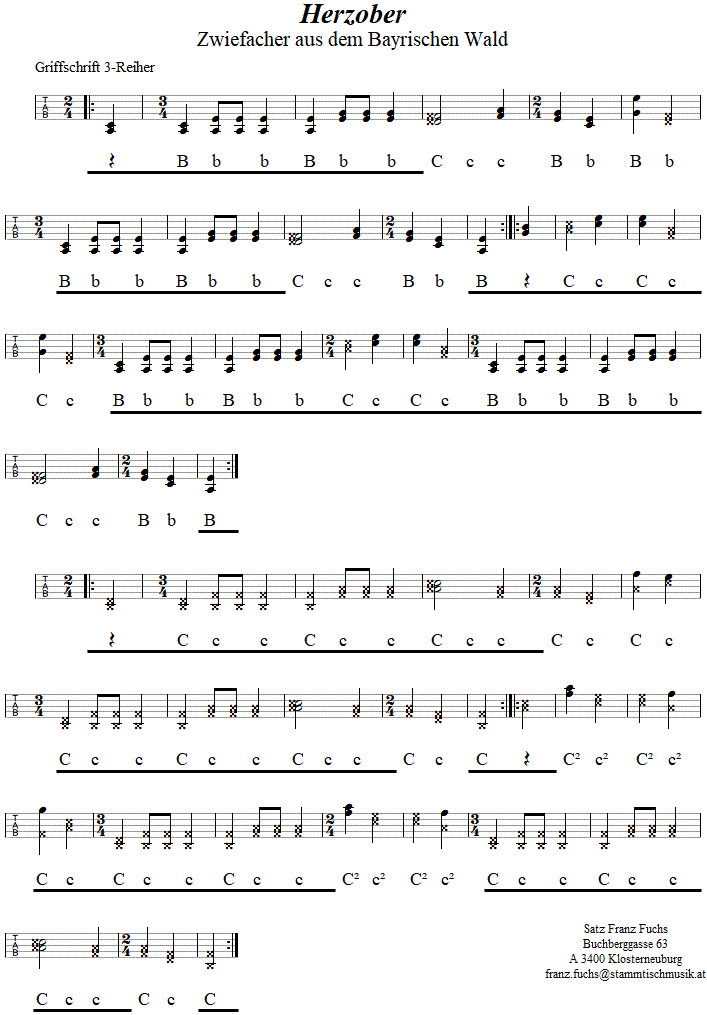 Herzober Zwiefacher, in Griffschrift für Steirische Harmonika