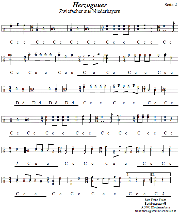 Herzogauer, Zwiefacher in Griffschrift für Steirische Harmonika