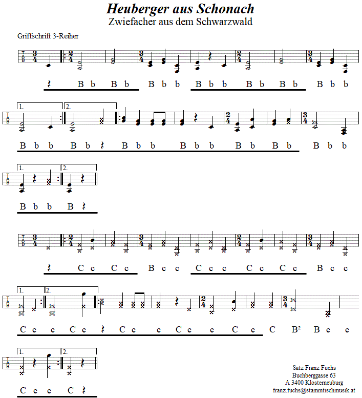 Heuberger aus Schonach, Zwiefacher in Griffschrift für Steirische Harmonika