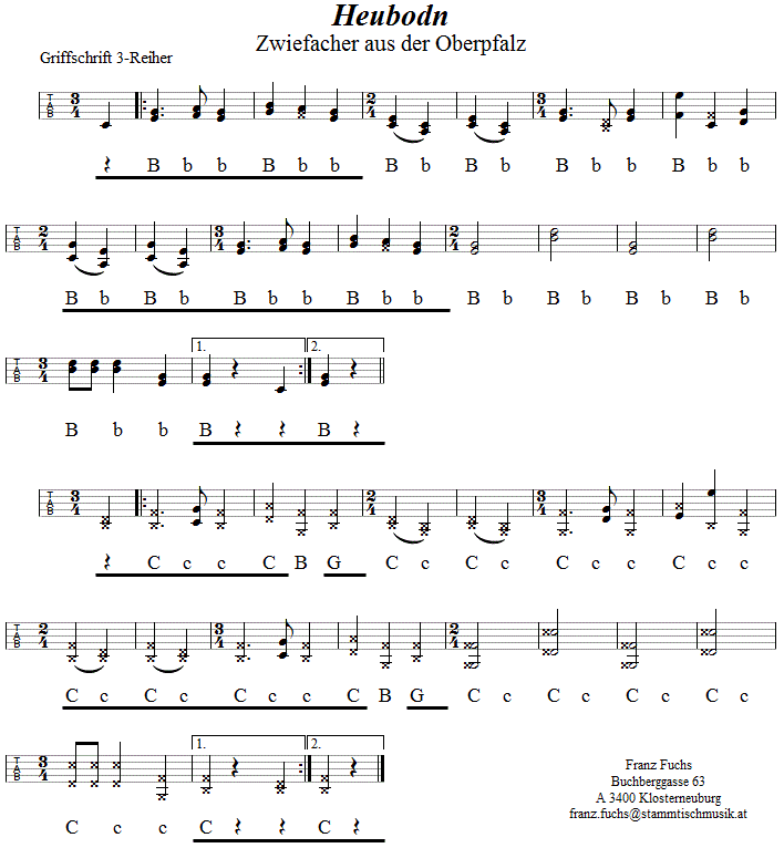 Heubodn, Zwiefacher in Griffschrift für Steirische Harmonika