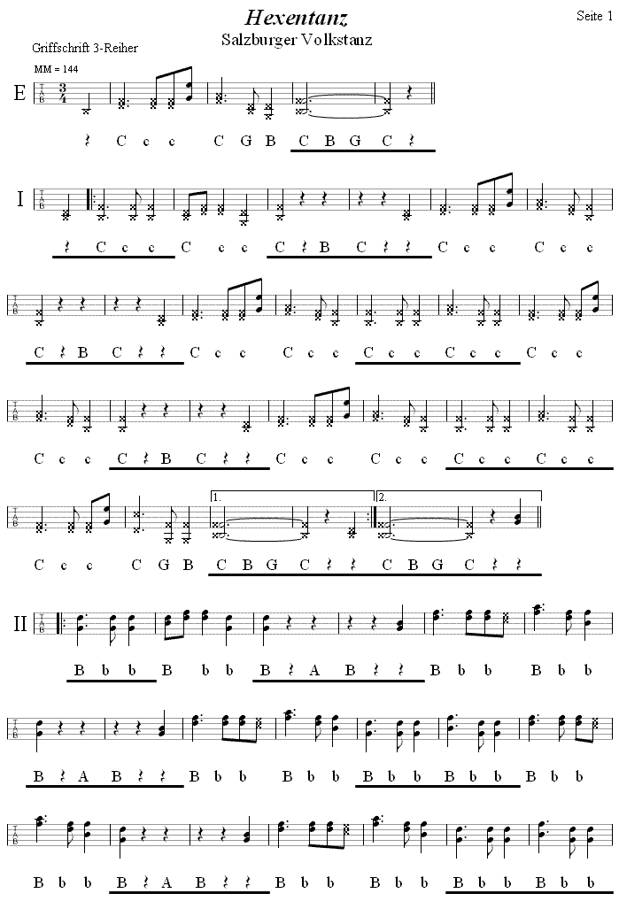 Hexentanz in Griffschrift für Steirische Harmonika