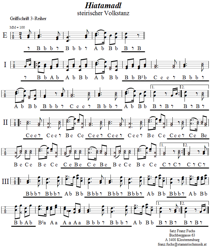 Hiatamadl in Griffschrift - Musik zum Volkstanz - Volksmusik und Volkstanz