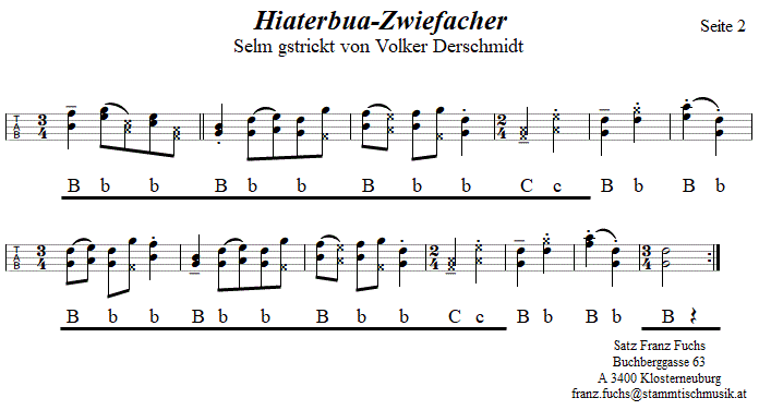 Hiaterbua, Zwiefacher von Volker Derschmidt in Griffschrift für Steirische Harmonika