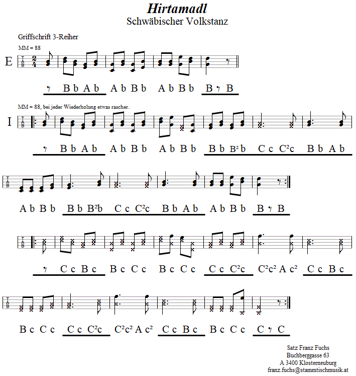 Hirtamadl, in Griffschrift für Steirische Harmonika