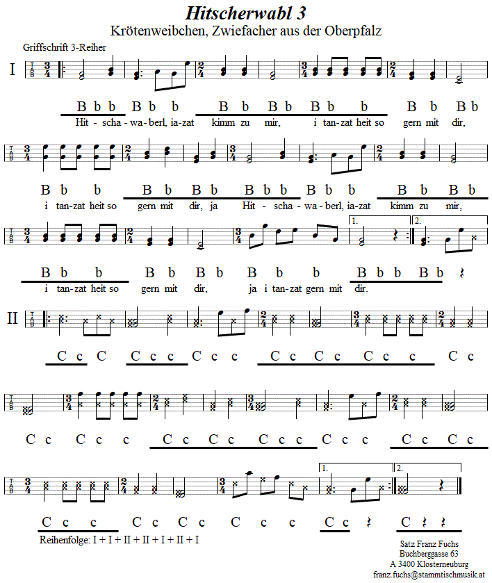 Hitscherwabl Zwiefacher, in Griffschrift für Steirische Harmonika