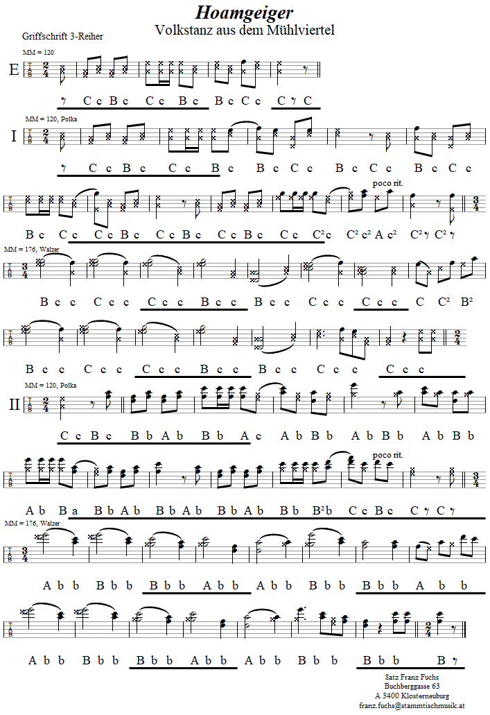 Hoamgeiger, in Griffschrift für Steirische Harmonika