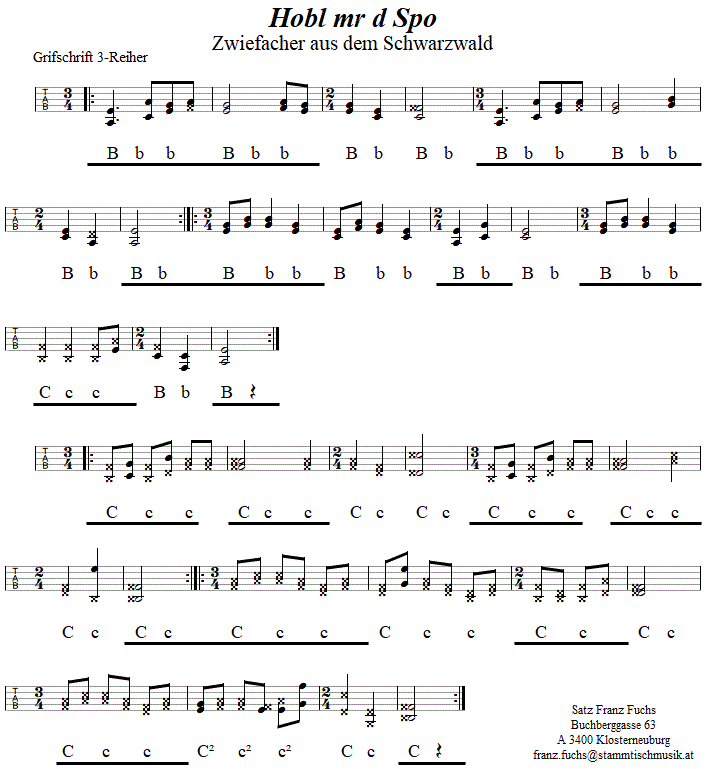 Hobl mr d Spo Zwiefacher, in Griffschrift für Steirische Harmonika