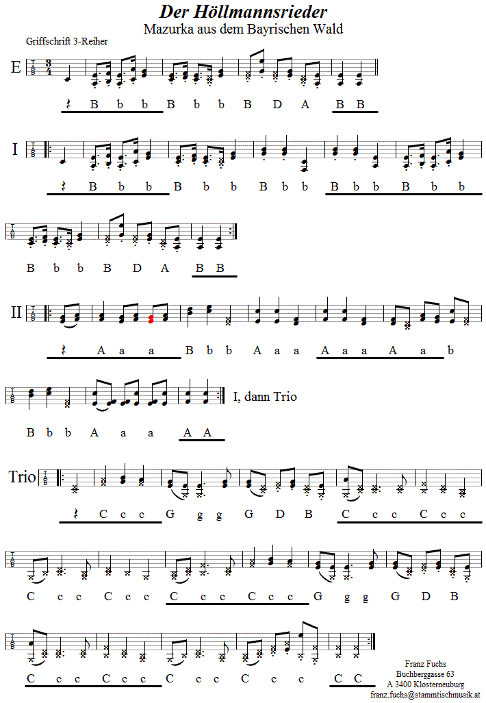 Der Höllmannsrieder, in Griffschrift für Steirische Harmonika