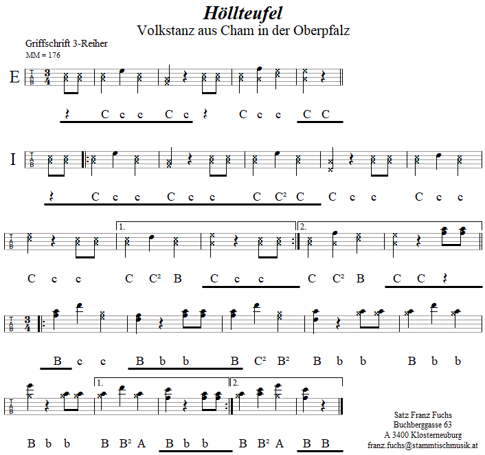 Höllteufel, in Griffschrift für Steirische Harmonika