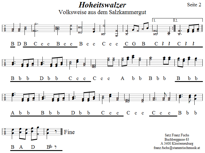 Hoheitswalzer - Noten aus dem Repertoire - Volksmusik im Wirtshaus