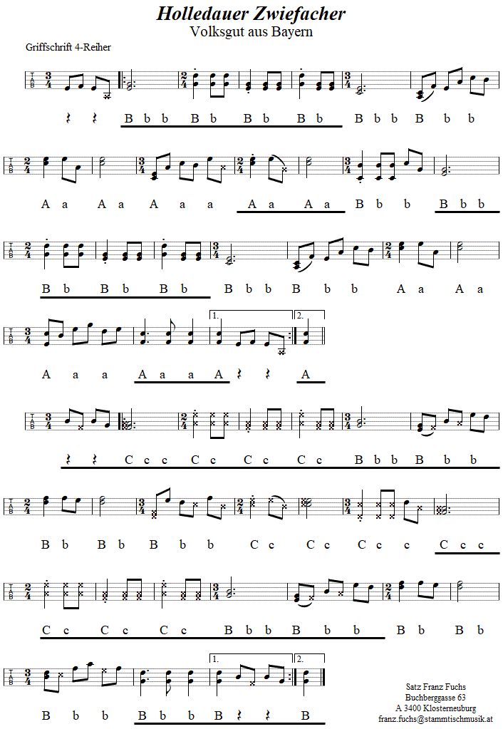 Holledauer Zwiefacher in Griffschrift für Steirische Harmonika