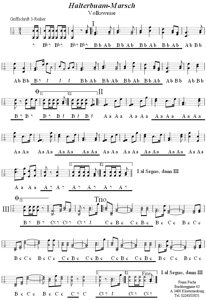 Holterbuammarsch in Griffschrift für steirische Harmonika